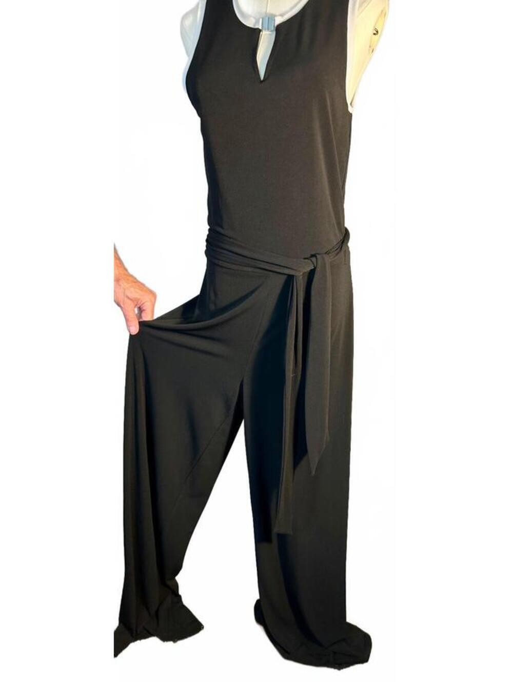 Lauren Ralph Lauren M Jumpsuit Black White Wide Leg Tie Waist Keyhole Sleeveless